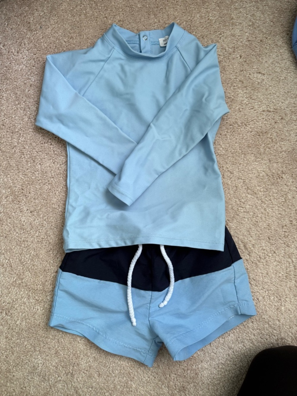 Kids Light Blue Swim Trunks and Rash Guard Set